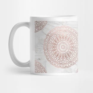 Marble mandala - beaded rose gold on white Mug